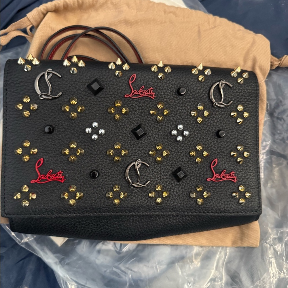 Christian Louboutin Black and Gold Studded Clutch
